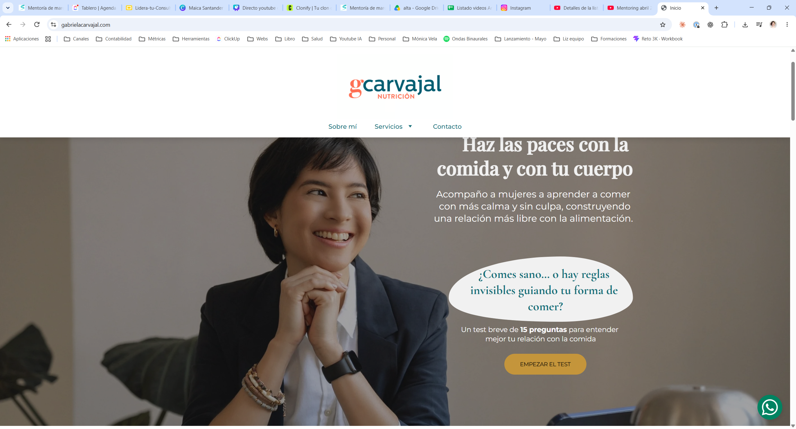 Página de nutrición de Gabriela Carvajal, creada por ella misma